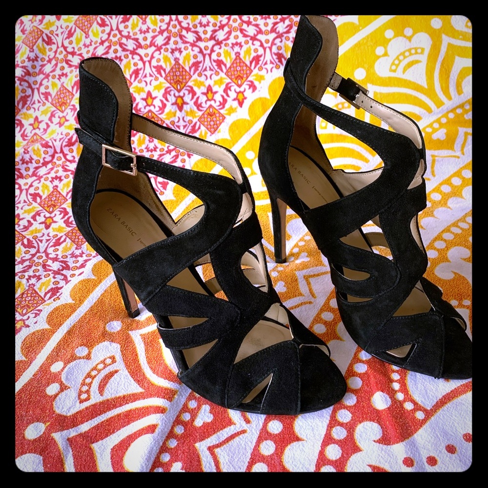 3/$13🎄 Zara Black Suede Heels Shoes, 8